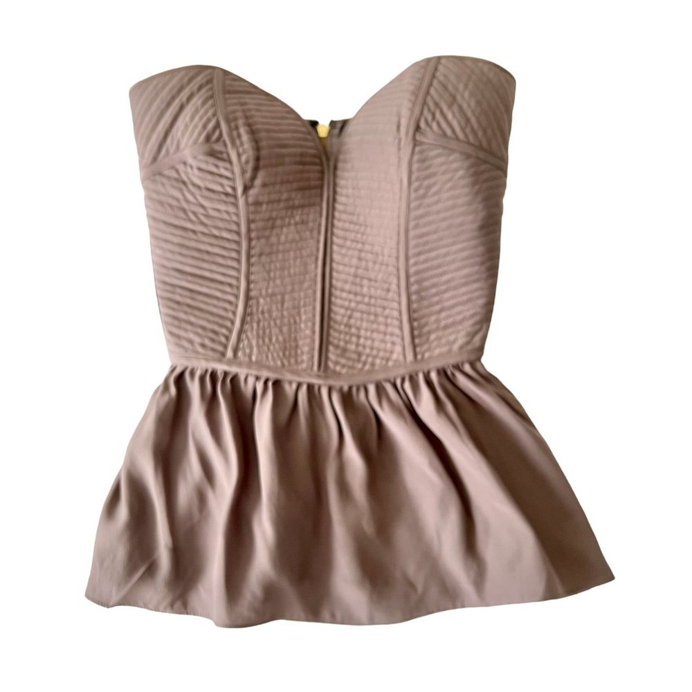 Parker 100% silk peplum multi top- stitched bustier top XS